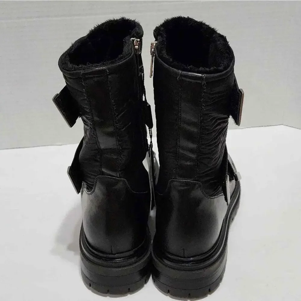 MAeLo Italian Leather fur lined lug sole grunge biker moto Boots size Eu 41